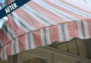 An 'after' image of an awning cleaned by Mr. J's Services.