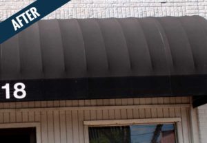 An 'after' image of an awning cleaned by Mr. J's Services.